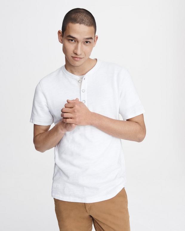 Classic Short-Sleeve Men's Henley in White | rag & bone